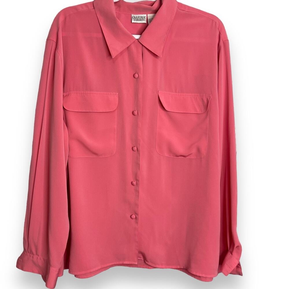 Vintage Carriage Court Button Up Shirt Women's 20W 2X Pink Barbiecore Boho Top